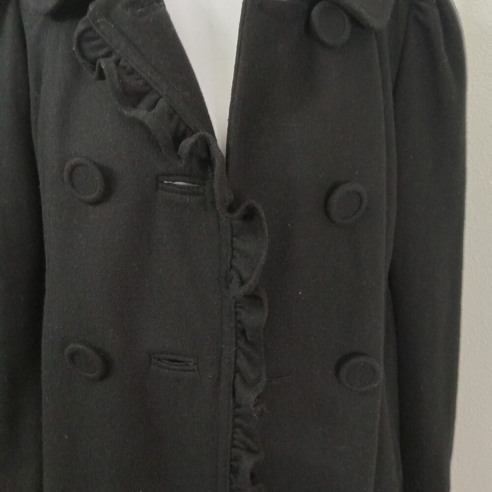 Brownie NY Peacoat Sz Sm Black Wool Blend Buttons Ruffles Preppy Formal Dressy